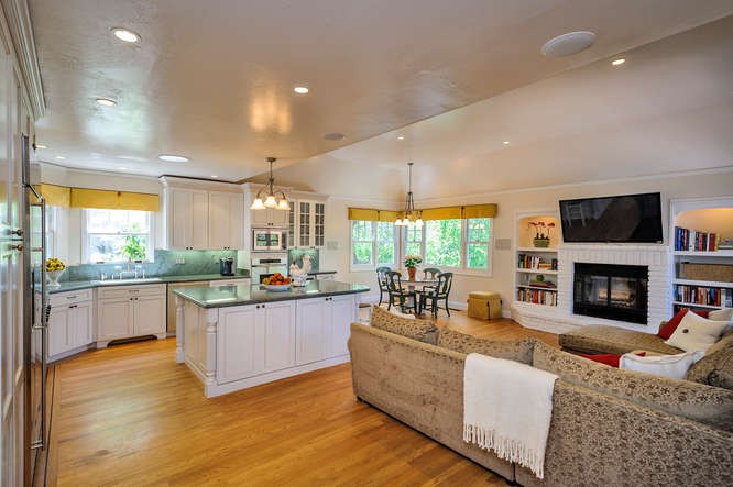 expansive gourmet kitchen with open family room