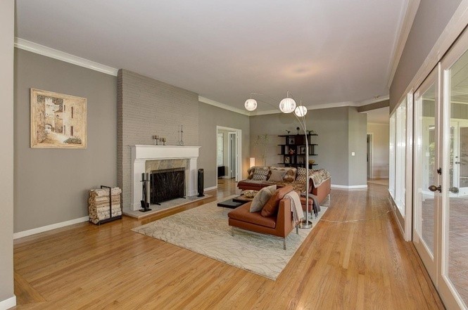 spacious living room with fireplace